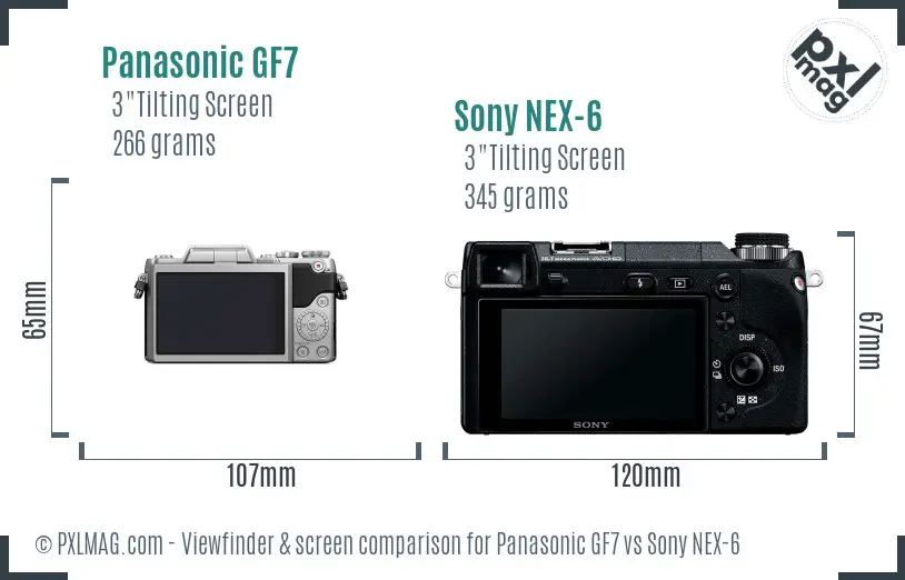 Panasonic GF7 vs Sony NEX-6 Screen and Viewfinder comparison