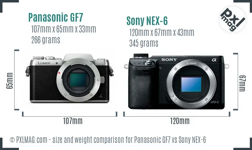 Panasonic GF7 vs Sony NEX-6 size comparison