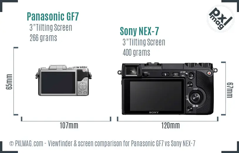Panasonic GF7 vs Sony NEX-7 Screen and Viewfinder comparison