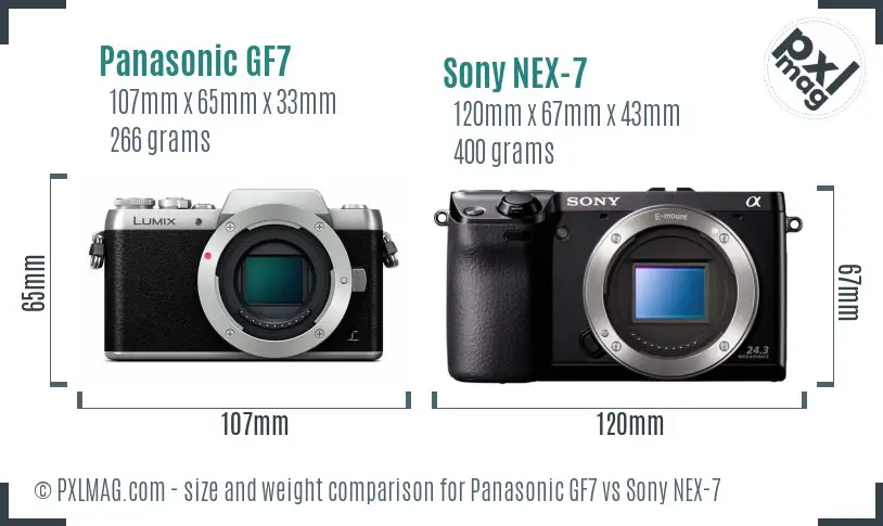Panasonic GF7 vs Sony NEX-7 size comparison