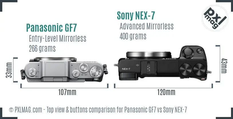Panasonic GF7 vs Sony NEX-7 top view buttons comparison