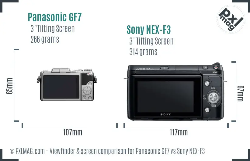 Panasonic GF7 vs Sony NEX-F3 Screen and Viewfinder comparison