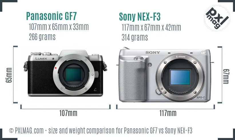 Panasonic GF7 vs Sony NEX-F3 size comparison