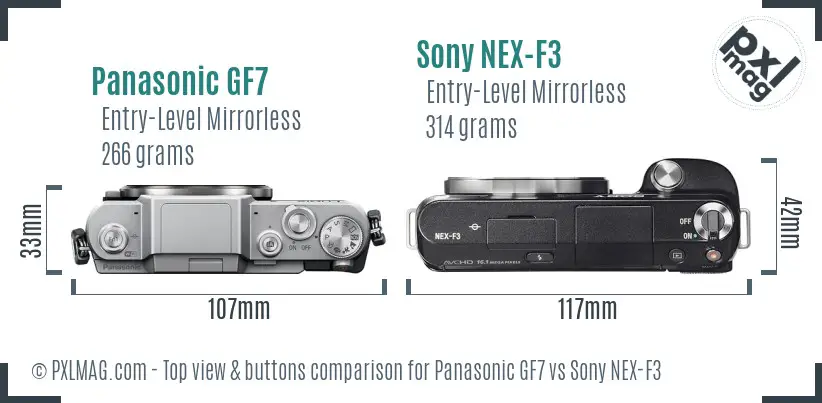 Panasonic GF7 vs Sony NEX-F3 top view buttons comparison