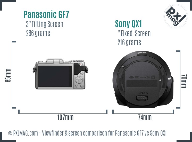 Panasonic GF7 vs Sony QX1 Screen and Viewfinder comparison