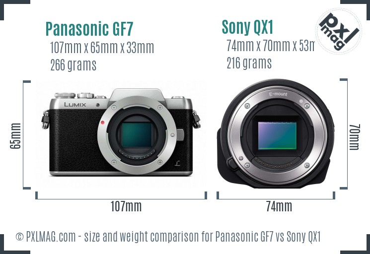 Panasonic GF7 vs Sony QX1 size comparison Panasonic GF7 vs Sony QX1 size comparison