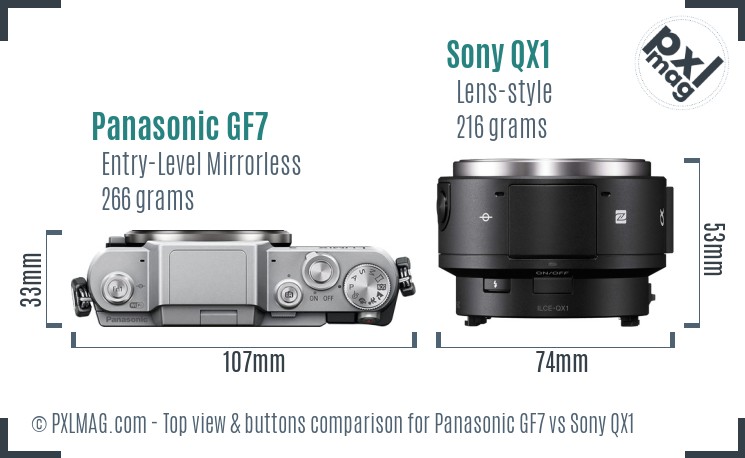 Panasonic GF7 vs Sony QX1 top view buttons comparison