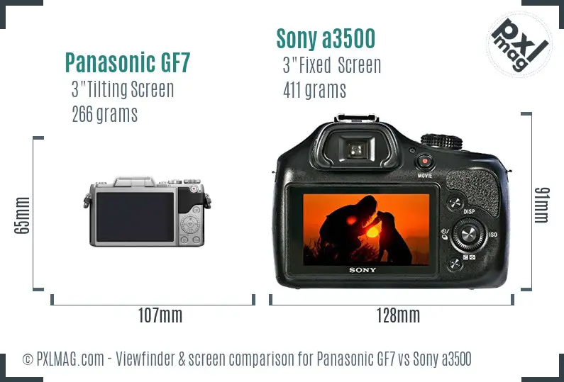 Panasonic GF7 vs Sony a3500 Screen and Viewfinder comparison