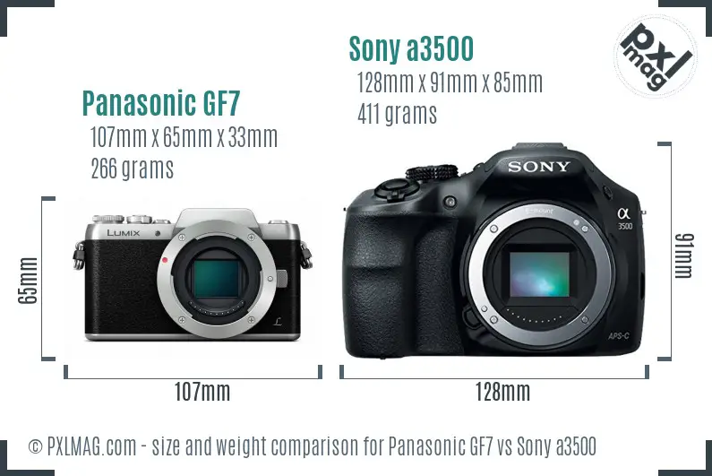 Panasonic GF7 vs Sony a3500 size comparison