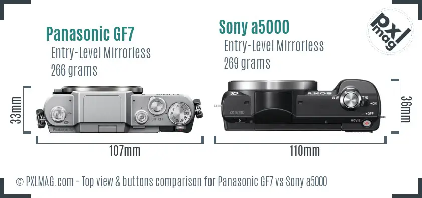 Panasonic GF7 vs Sony a5000 top view buttons comparison Panasonic GF7 vs Sony a5000 top view buttons comparison