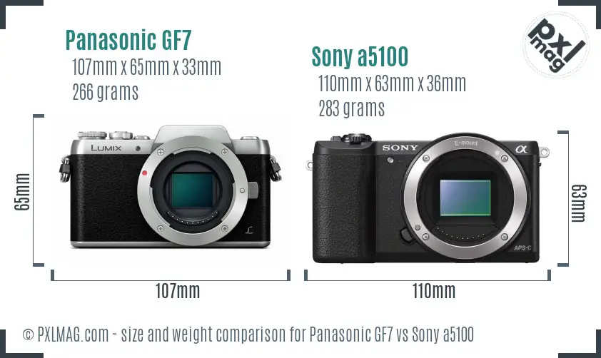 Panasonic GF7 vs Sony a5100 size comparison
