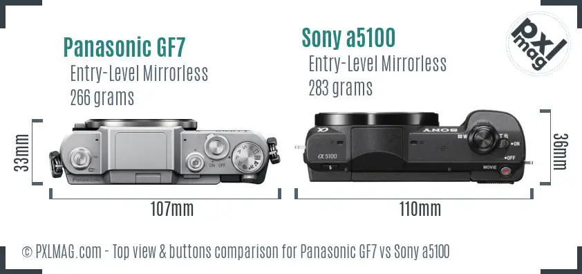 Panasonic GF7 vs Sony a5100 top view buttons comparison