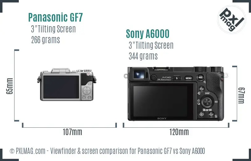 Panasonic GF7 vs Sony A6000 Screen and Viewfinder comparison