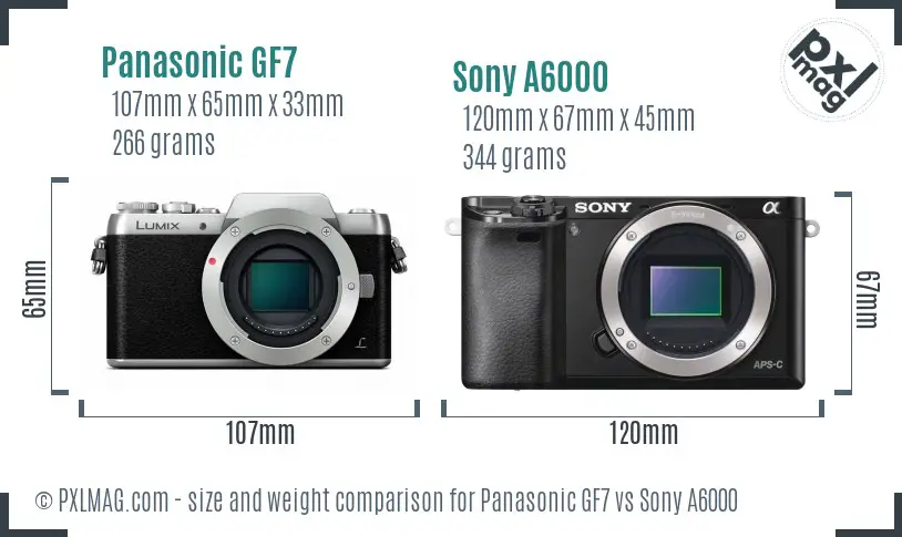 Panasonic GF7 vs Sony A6000 size comparison