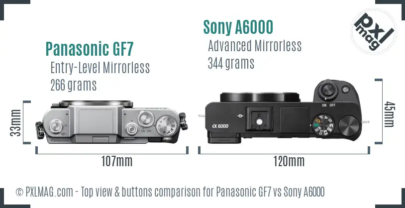 Panasonic GF7 vs Sony A6000 top view buttons comparison