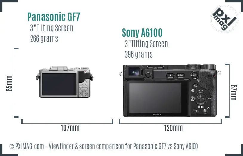 Panasonic GF7 vs Sony A6100 Screen and Viewfinder comparison