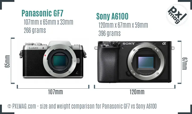 Panasonic GF7 vs Sony A6100 size comparison