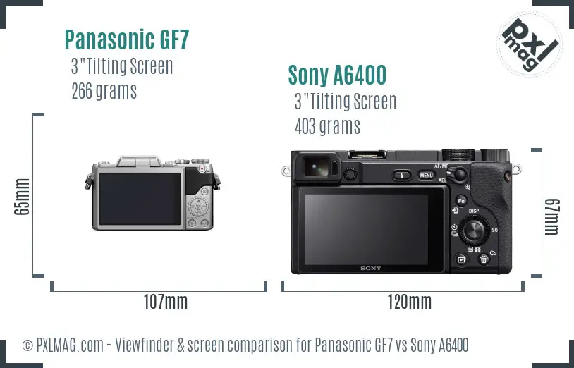 Panasonic GF7 vs Sony A6400 Screen and Viewfinder comparison