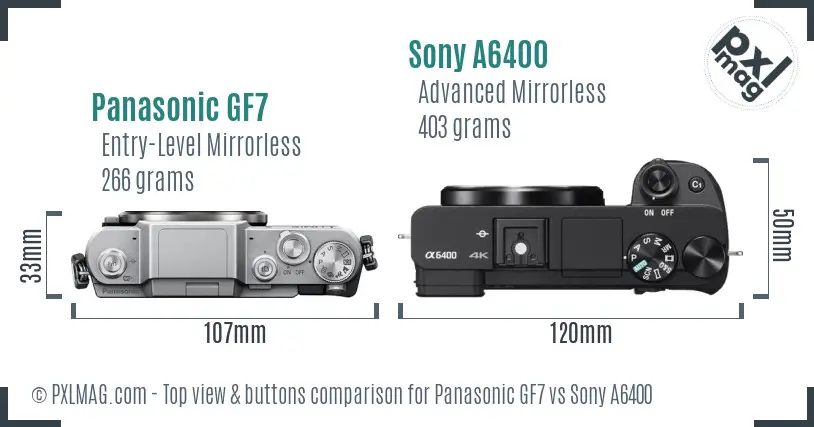 Panasonic GF7 vs Sony A6400 top view buttons comparison