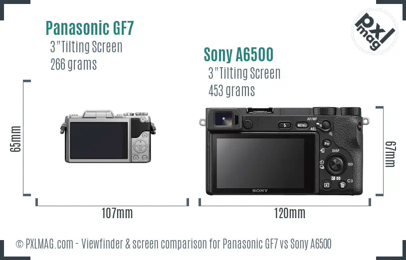 Panasonic GF7 vs Sony A6500 Screen and Viewfinder comparison Panasonic GF7 vs Sony A6500 Screen and Viewfinder comparison