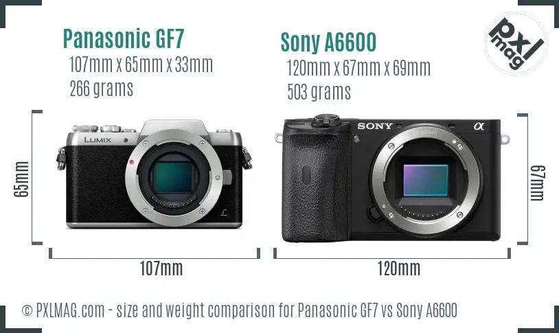 Panasonic GF7 vs Sony A6600 size comparison