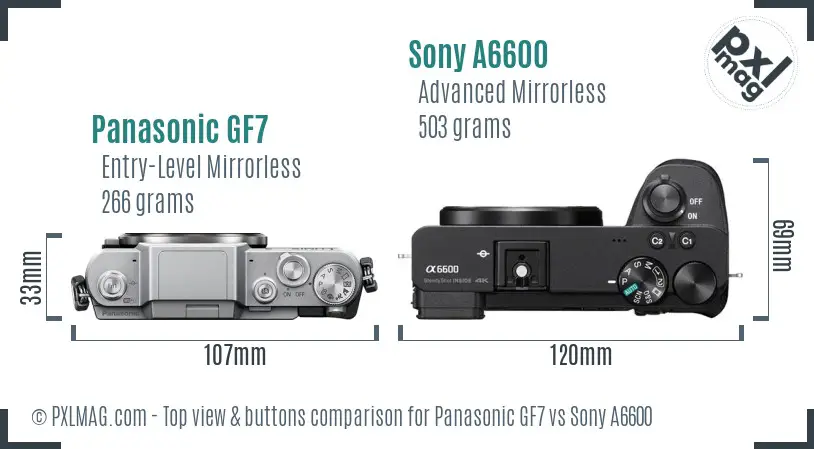 Panasonic GF7 vs Sony A6600 top view buttons comparison