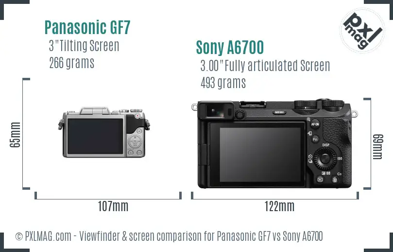 Panasonic GF7 vs Sony A6700 Screen and Viewfinder comparison