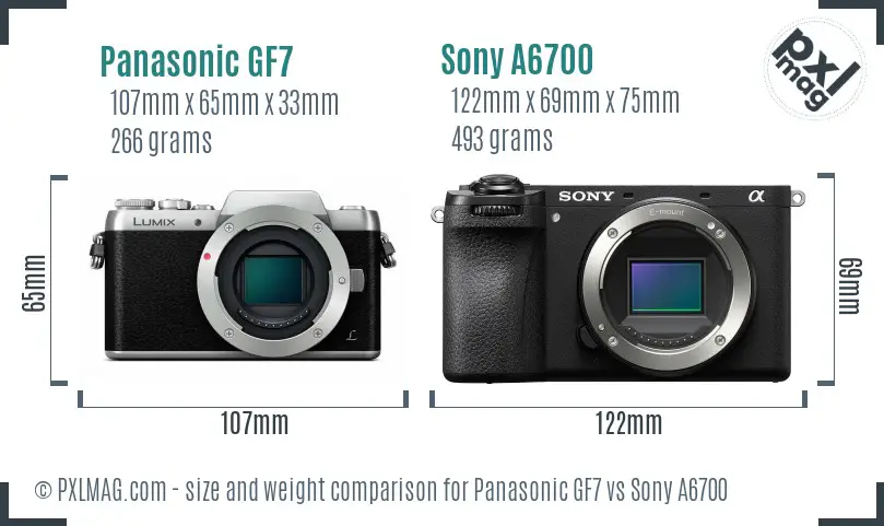 Panasonic GF7 vs Sony A6700 size comparison