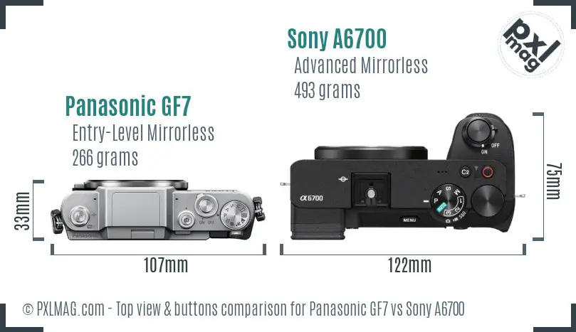 Panasonic GF7 vs Sony A6700 top view buttons comparison