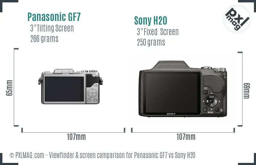 Panasonic GF7 vs Sony H20 Screen and Viewfinder comparison