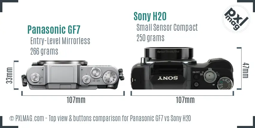 Panasonic GF7 vs Sony H20 top view buttons comparison