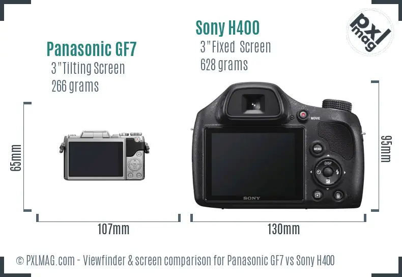 Panasonic GF7 vs Sony H400 Screen and Viewfinder comparison