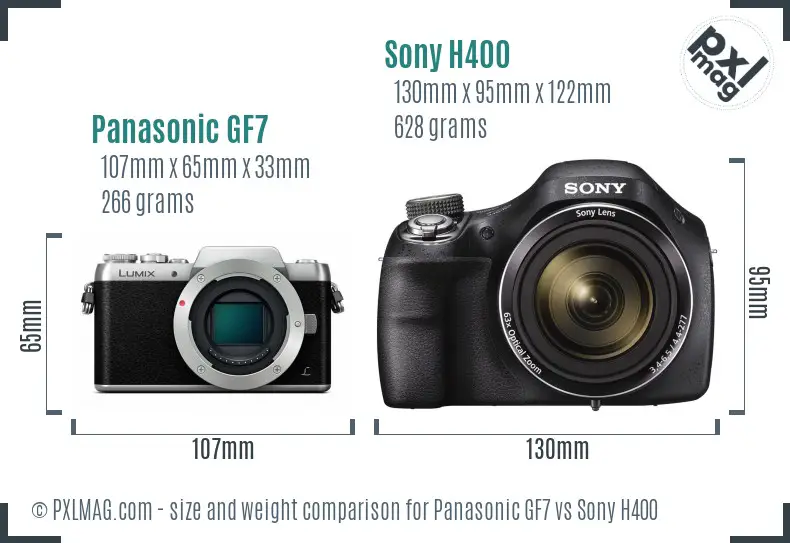 Panasonic GF7 vs Sony H400 size comparison