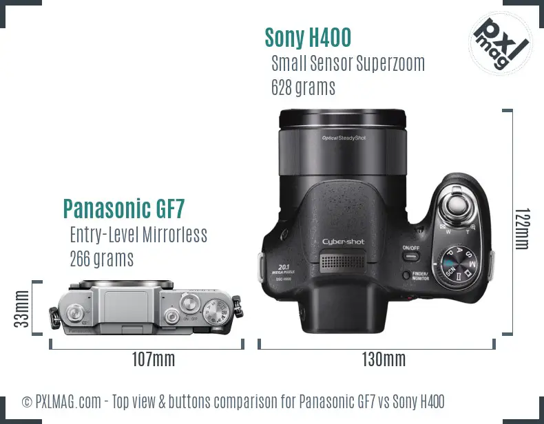 Panasonic GF7 vs Sony H400 top view buttons comparison