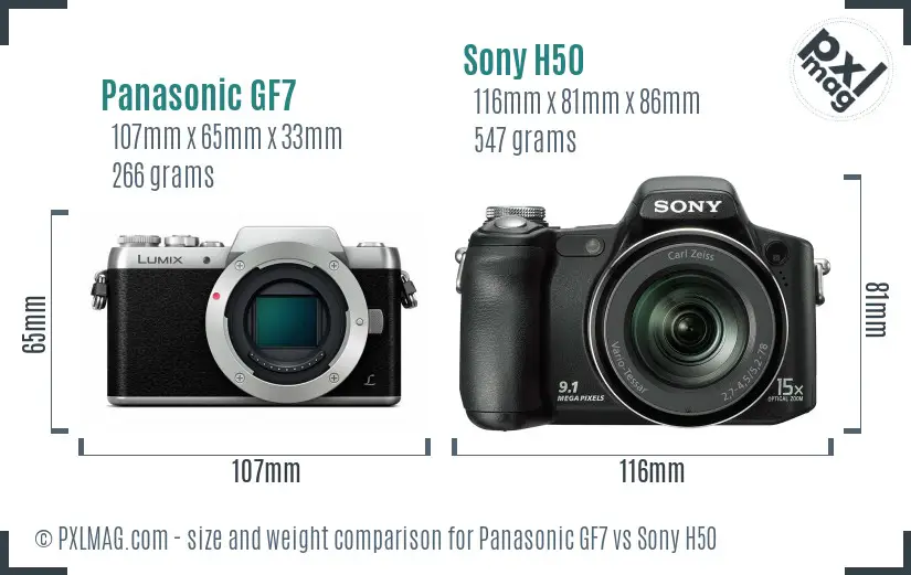Panasonic GF7 vs Sony H50 size comparison