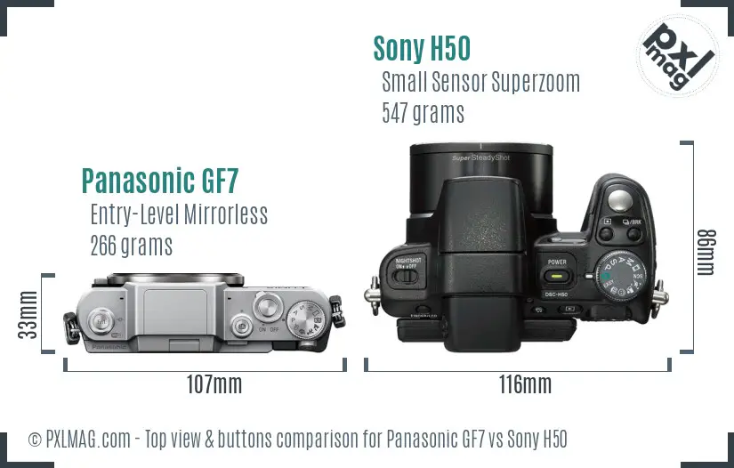 Panasonic GF7 vs Sony H50 top view buttons comparison