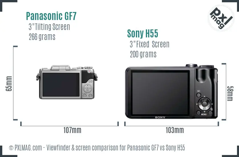 Panasonic GF7 vs Sony H55 Screen and Viewfinder comparison