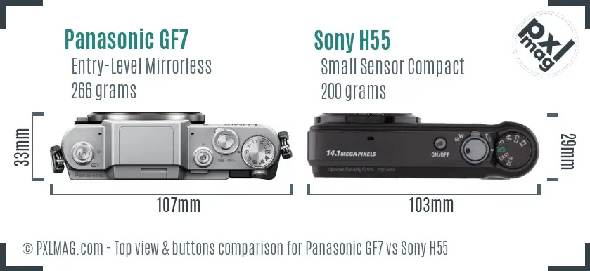 Panasonic GF7 vs Sony H55 top view buttons comparison