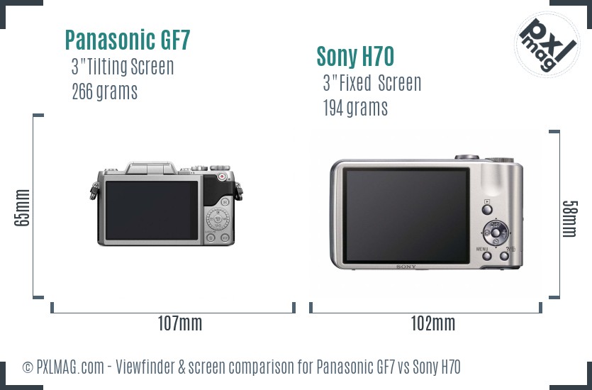 Panasonic GF7 vs Sony H70 Screen and Viewfinder comparison