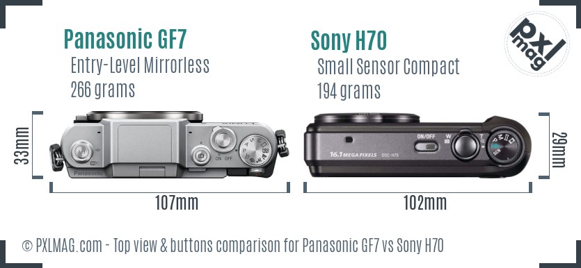 Panasonic GF7 vs Sony H70 top view buttons comparison