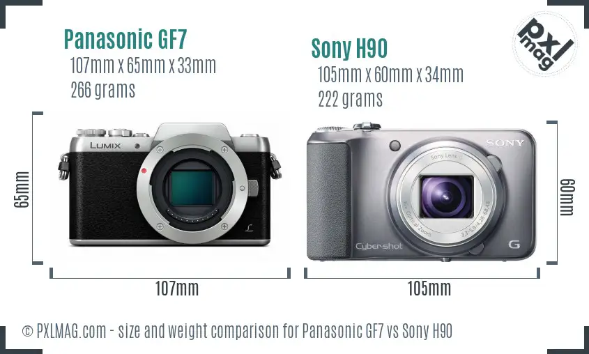 Panasonic GF7 vs Sony H90 size comparison Panasonic GF7 vs Sony H90 size comparison