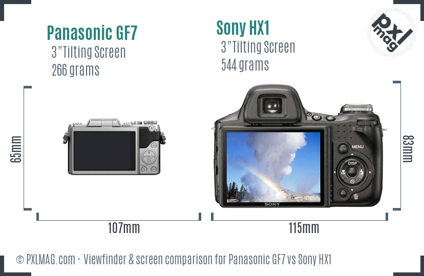 Panasonic GF7 vs Sony HX1 Screen and Viewfinder comparison