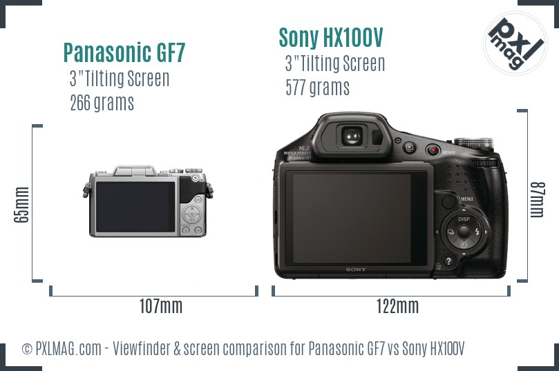 Panasonic GF7 vs Sony HX100V Screen and Viewfinder comparison