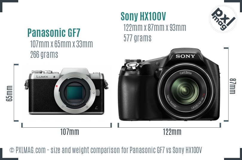 Panasonic GF7 vs Sony HX100V size comparison