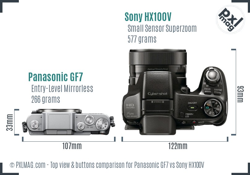 Panasonic GF7 vs Sony HX100V top view buttons comparison
