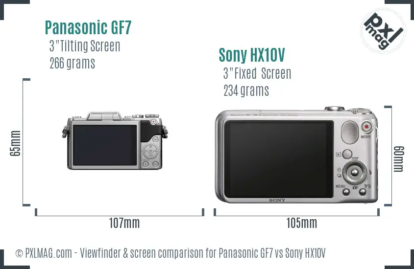 Panasonic GF7 vs Sony HX10V Screen and Viewfinder comparison