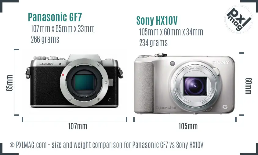 Panasonic GF7 vs Sony HX10V size comparison
