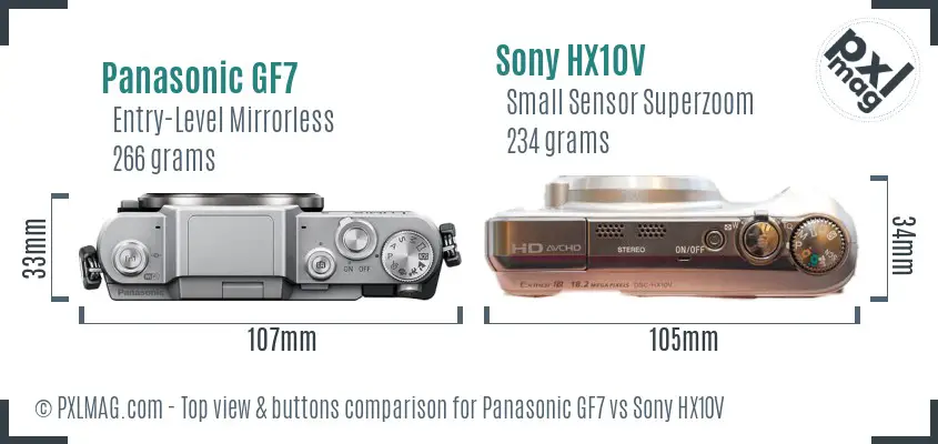Panasonic GF7 vs Sony HX10V top view buttons comparison
