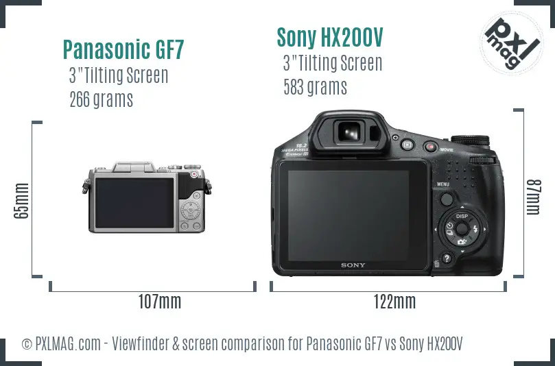 Panasonic GF7 vs Sony HX200V Screen and Viewfinder comparison