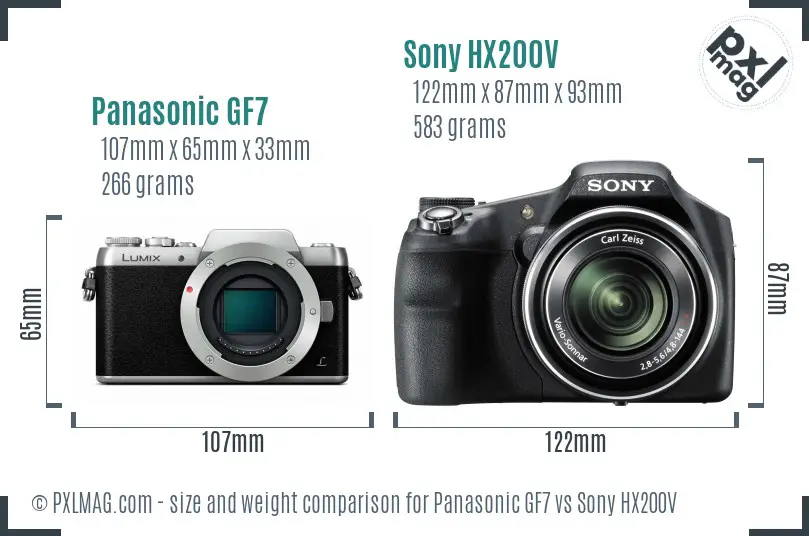 Panasonic GF7 vs Sony HX200V size comparison